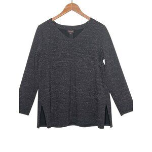 J. Jill Wearever Double-Face Jersey V-Neck Tunic Black Speckle Size M Petite